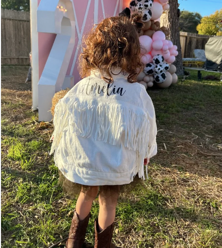 White fringe denim best sale jacket