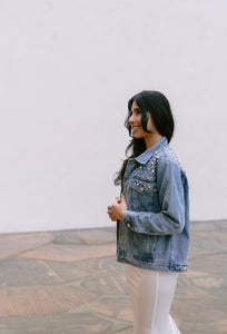 Kristin- Boyfriend Style Denim Jacket with Pearls