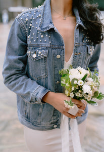 Kristin- Boyfriend Style Denim Jacket with Pearls