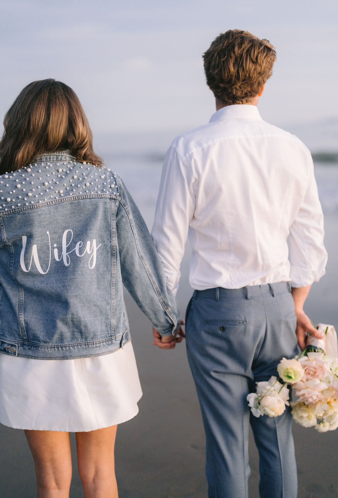 Kristin- Boyfriend Style Denim Jacket with Pearls
