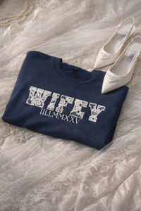 WIFEY Wedding Dress Keepsake Sweater – Gemini Fusion WIFEY Wedding Dress Keepsake Sweater – Gemini Fusion