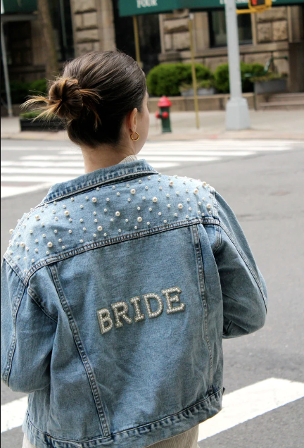 Blue Pearl Denim with Rhinestone/Pearl Patches- Bride