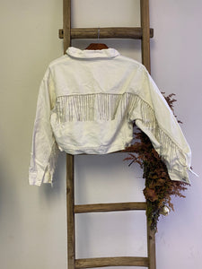 White Rhinestone Fringe Jacket