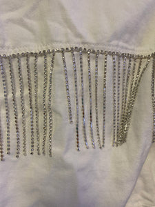 White Rhinestone Fringe Jacket