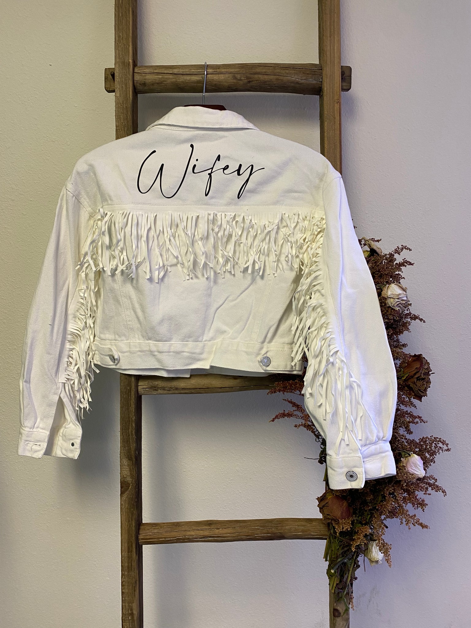 White Fringe Jacket- Wifey