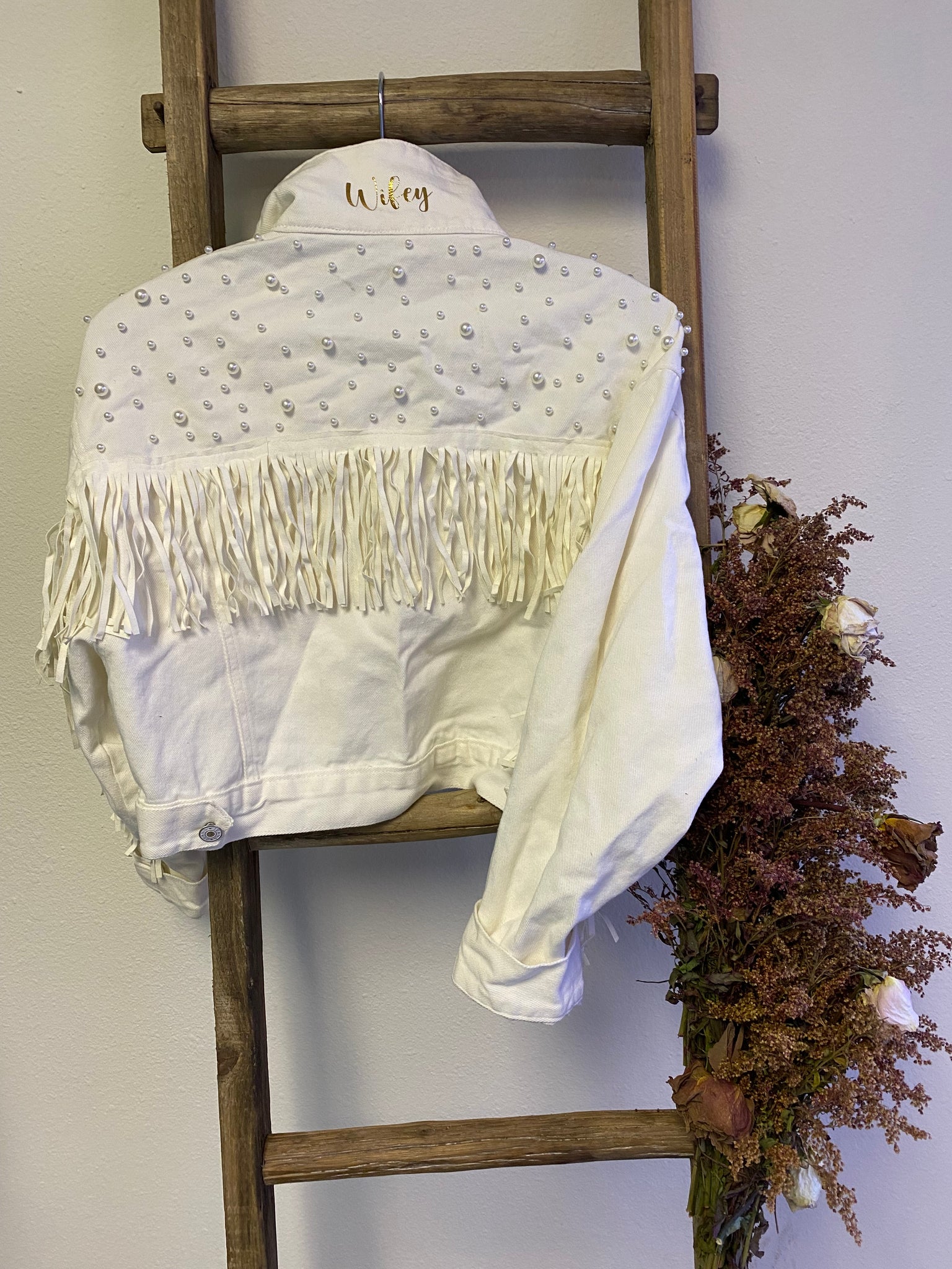 White Pearl & Fringe Jacket- Wifey