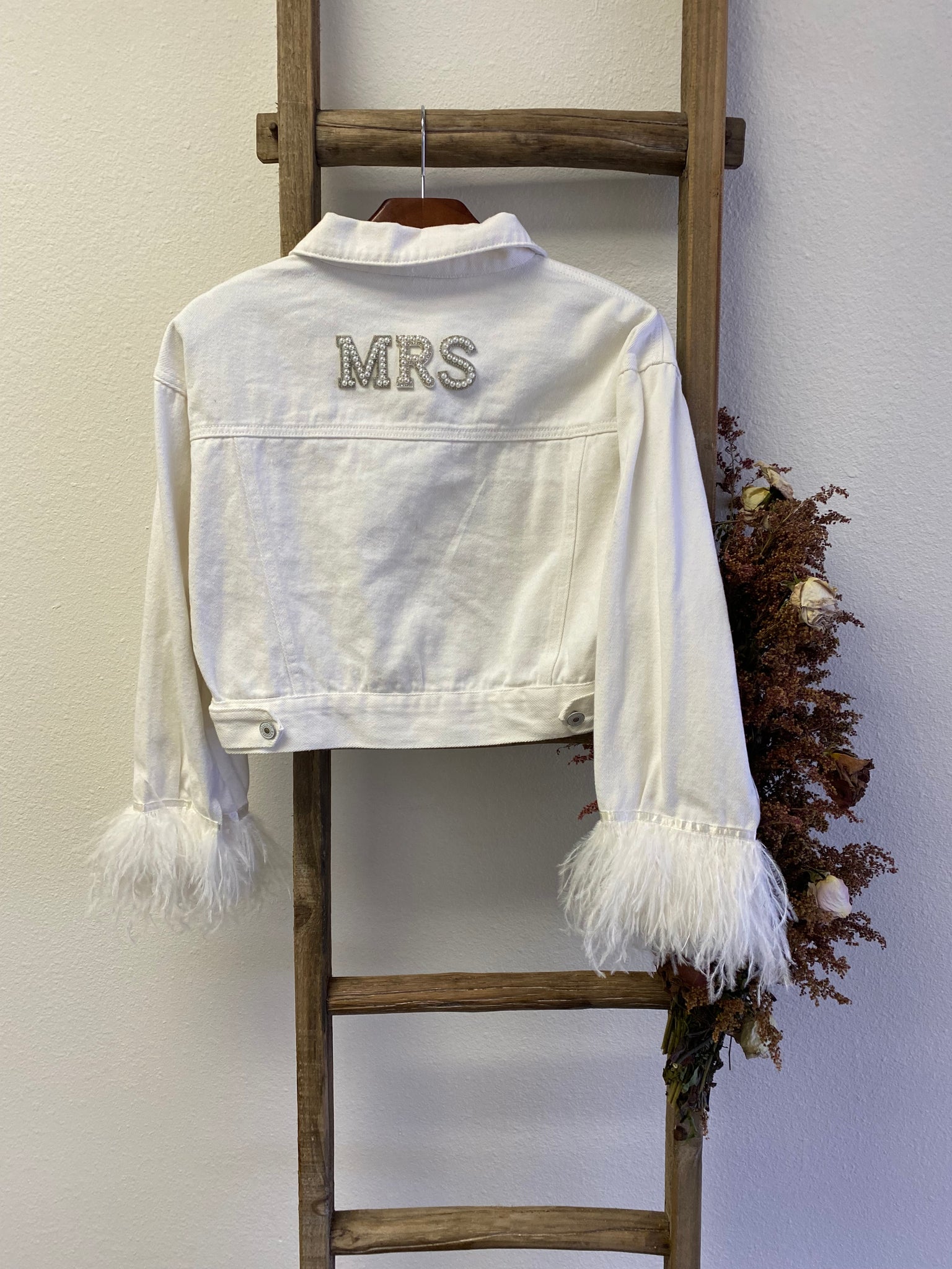 White Feather with Pearl/Rhinestone Patches- Mrs.