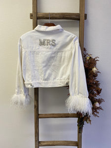 White Feather with Pearl/Rhinestone Patches- Mrs.