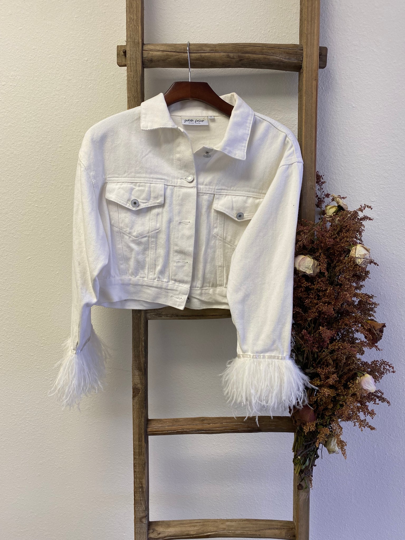 White Feather with Pearl/Rhinestone Patches- Mrs.
