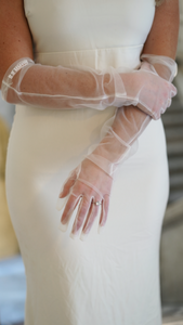 full length gloves with fingers tulle bridal gloves personalized with wedding date in roman numerals