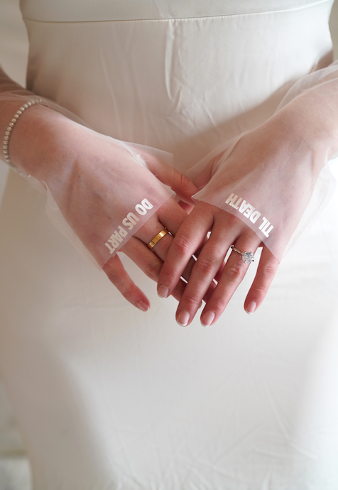 Personalized fingerless bridal tulle gloves Til Death Do Us part