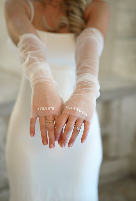 Fingerless Forever & Ever personalized bridal tulle gloves